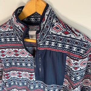 Aeropostale Women’s Geometric Patterned Pullover Quarter Zip Red Blue White | S